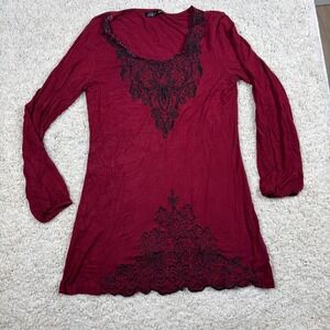Phool Burgundy Embroidered Tunic Top Long Sleeve Women's Size S